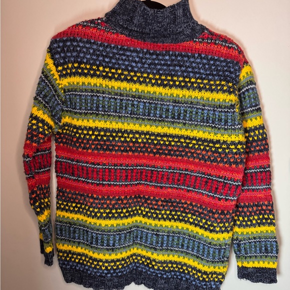 Liz Claiborne Sweaters - Vintage Liz Claiborne Multicolor Patterned Turtleneck Hand-knit Sweater